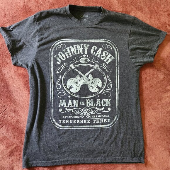 Johnny Cash Other - Johnny Cash Graphic T-Shirt Gray Guitars Man in Black Large Tennessee Three